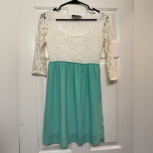 White Lace and Teal Dress